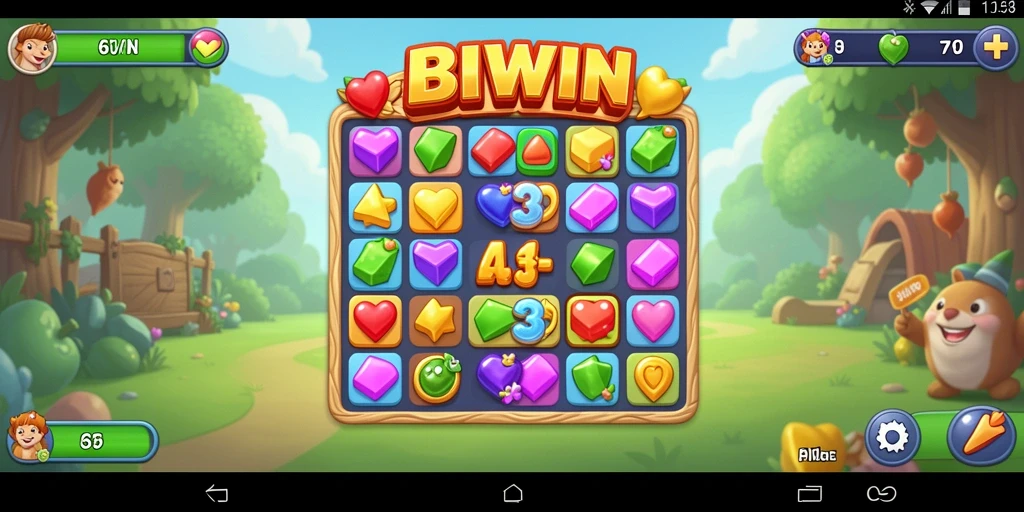 Tampilan gameplay Match-3 yang seru dan penuh warna.