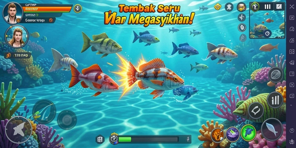 Screenshot utama GIFTRP menampilkan gameplay menembak ikan yang seru.