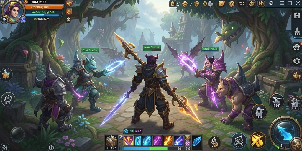 Screenshot gameplay <strong>JARUM77</strong> menampilkan pertempuran seru dan petualangan menarik.