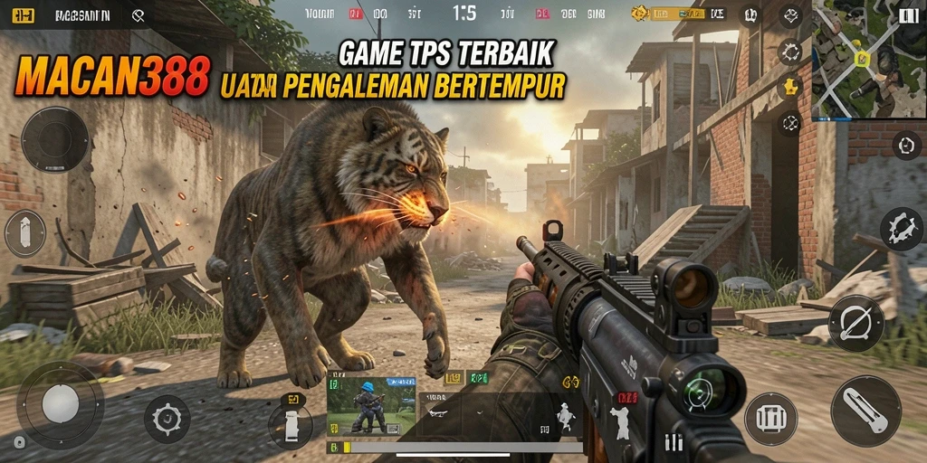 Tampilan gameplay seru dari MACAN388 yang menampilkan aksi tembak-menembak intens.