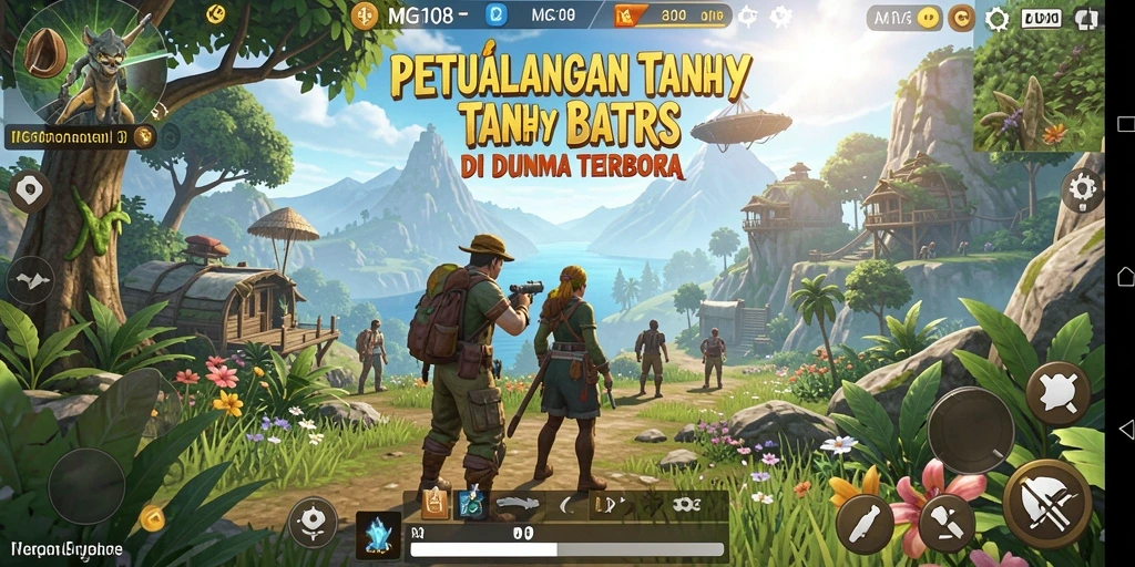 Gameplay MG108 dengan pemandangan spektakuler dunia terbuka.