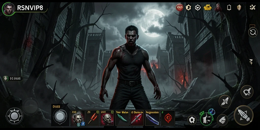 Screenshot gameplay RSNVIP8 menampilkan suasana mencekam dan detail grafis yang menakutkan.
