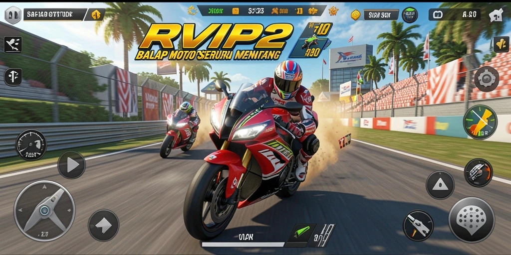 Tampilan menarik dari gameplay balapan motor RVIP2.