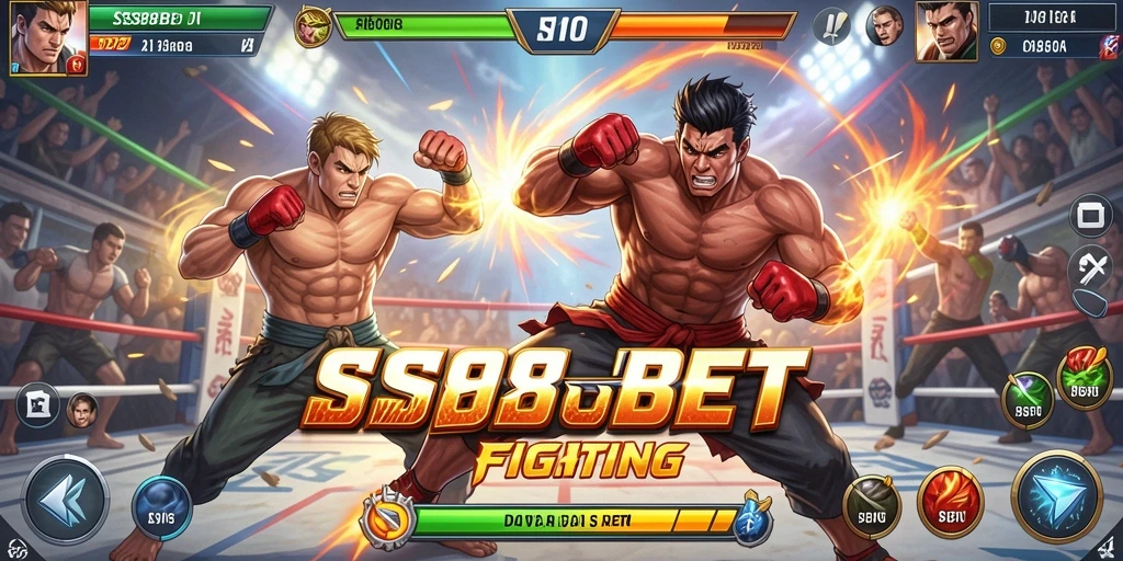 Tangkapan layar gameplay <strong>SS88BET</strong> menampilkan aksi pertarungan yang intens dan mendebarkan.