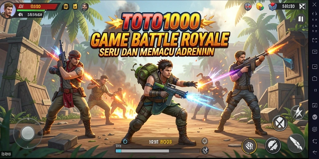 Screenshot gameplay TOTO1000 menampilkan aksi pertempuran seru di arena Battle Royale.